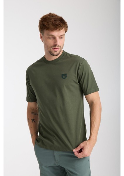 Erkek %100 Pamuk Relax Fit Vahşi Ayı Nakışlı T-Shirt