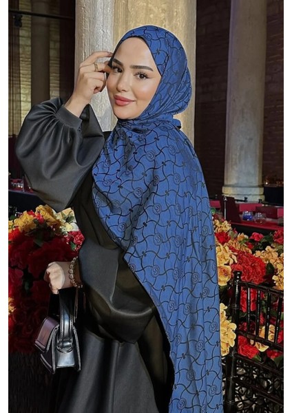 Marrakech Desen Çift Taraflı Şal Siyah-Indigo
