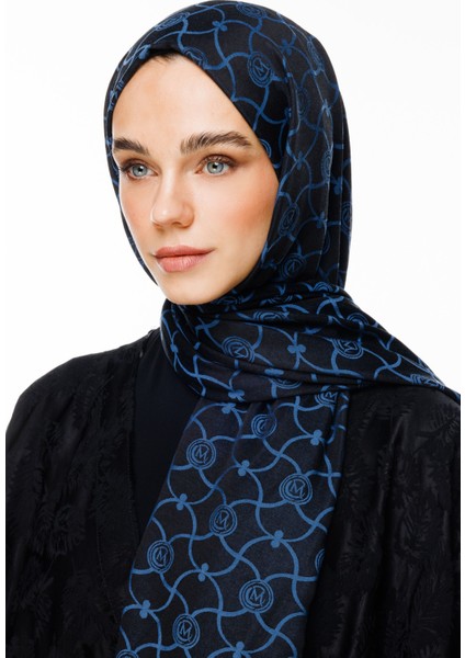 Marrakech Desen Çift Taraflı Şal Siyah-Indigo modelleri