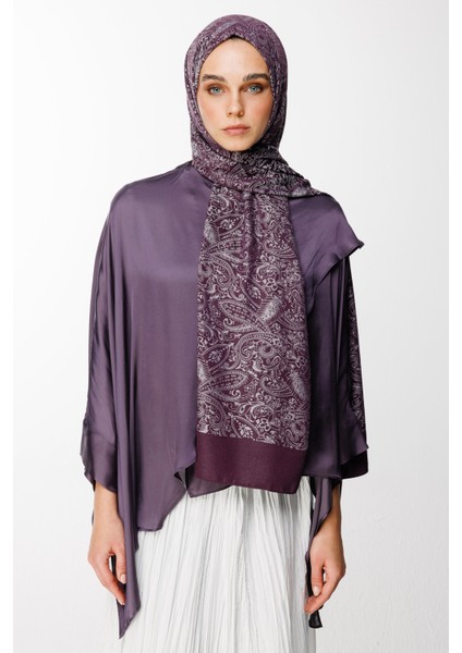 Velora Desen Çift Taraflı Şal Mor-Gri