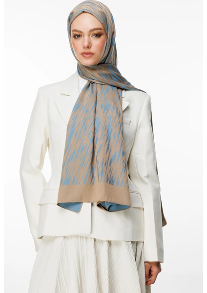 Selis Desen Çift Taraflı Şal Vizon-Turkuaz