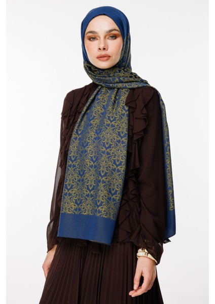 Nora Desen Çift Taraflı Şal Lacivert-Yağ Yeşili