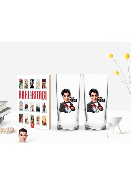 Renkli Karikatürlü Ikili Rakı Bardağı ve Cep Kitabı Hediye Seti
