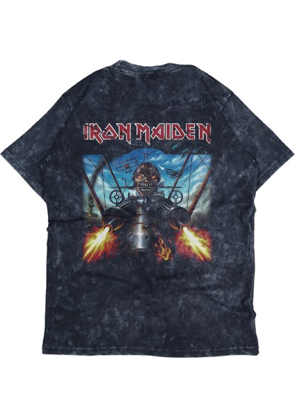 Unisex Iron Maiden Yazılı Sırt Baskılı Yıkamalı T-Shirt, Oversize Rock Band Temalı Retro Tişört modelleri