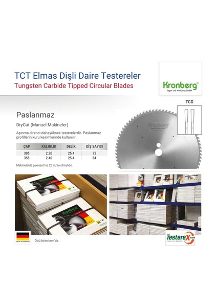 Kronberg 305X2.2X25.4MM 72TCG Diş Paslanmaz Profiller Için - Tct Elmas Daire Testere (Kuru Kesim) fiyatları