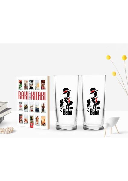 Renkli Baskılı Baba Temalı Ikili Rakı Bardağı ve Cep Kitabı Hediye Seti