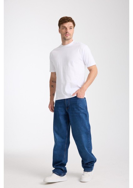 Erkek %100 Pamuk Relax Fit Kertenkele Nakışlı T-Shirt