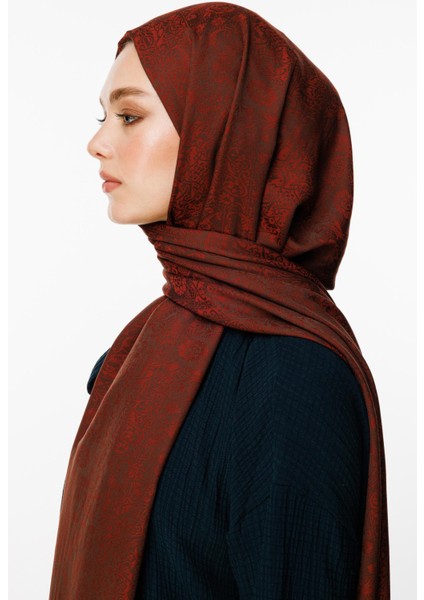 Henna Desen Çift Taraflı Şal Acı Kahve-Kahve