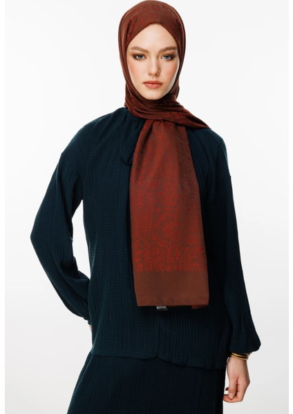 Henna Desen Çift Taraflı Şal Acı Kahve-Kahve modelleri