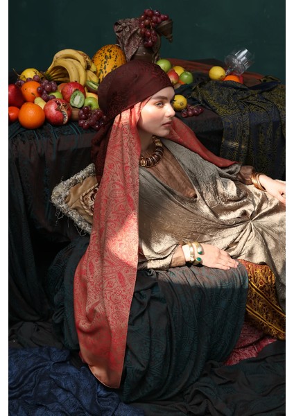 Henna Desen Çift Taraflı Şal Acı Kahve-Kahve fırsatları