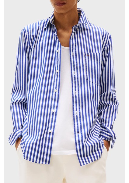 % 100 Pamuk Regular Fit Uzun Kollu Çizgili Gömlek Erkek Gömlek MW0MW39451 0A4