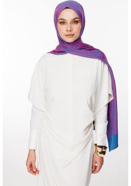 Sahra Desen Çift Taraflı Şal Petrol Mavisi-Fuşya