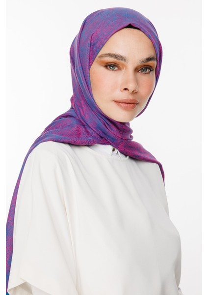 Sahra Desen Çift Taraflı Şal Petrol Mavisi-Fuşya modelleri