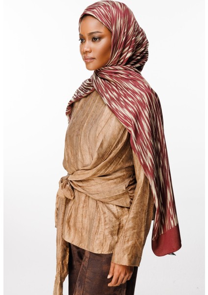 Selis Desen Çift Taraflı Şal Mürdüm-Somon