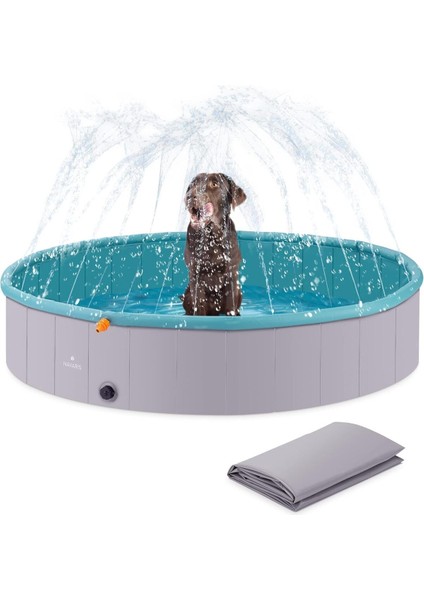 Xl Fıskiyeli Köpek Havuzu ve Çocuk Havuzu Katlanabilir, Yüzme Havuzu ve Köpek Duşu 160 x 30 cm