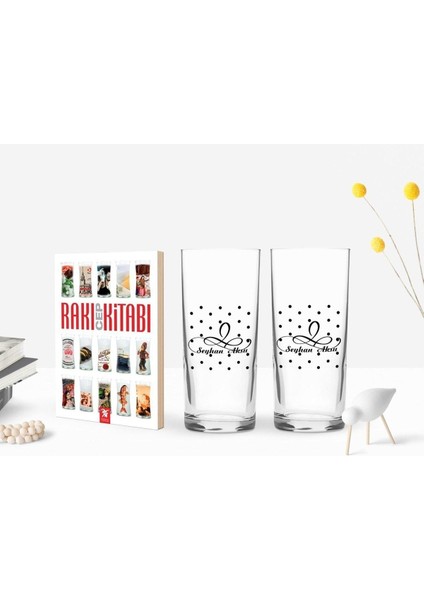 Renkli Baskılı Kişiye Özel Ikili Rakı Bardağı ve Cep Kitabı Hediye Seti