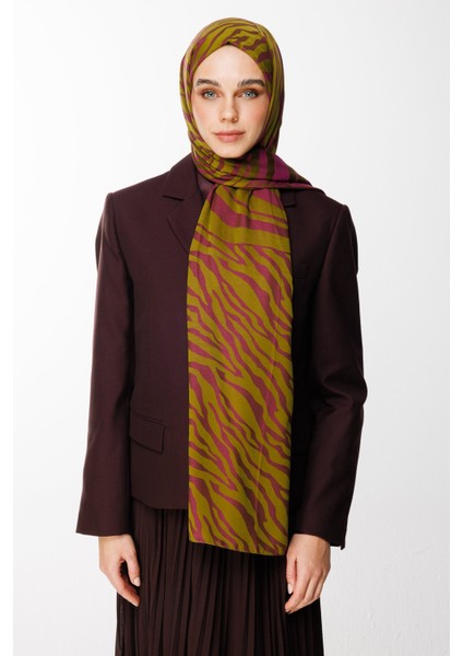 Riad Desen Çift Taraflı Şal Yağ Yeşili-Mürdüm