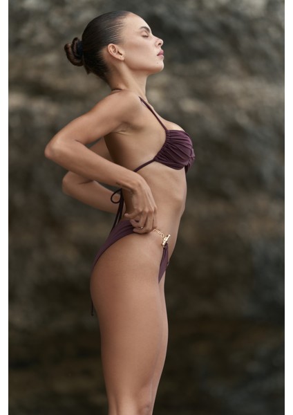 Ayunah Bağlamalı Halka Detay Bordo Bikini Üstü