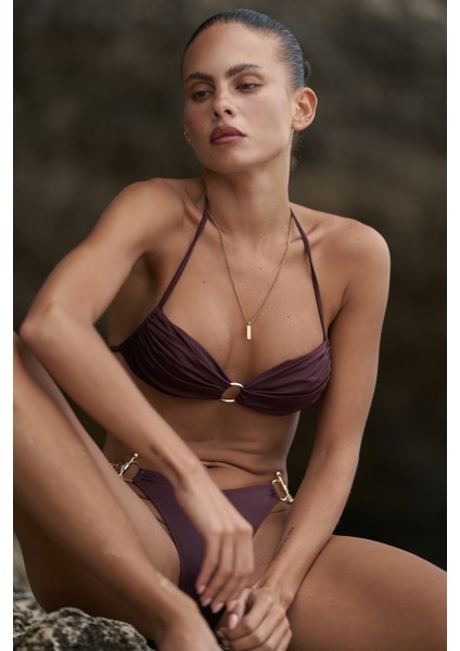 Ayunah Bağlamalı Halka Detay Bordo Bikini Üstü