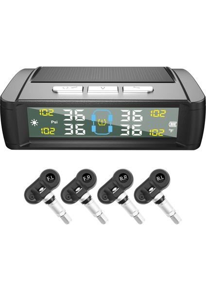Lastik Basıncı Izleme Sistemi, 4 Dahili Sensörlü Kablosuz Güneş Lastik Basıncı Monitörü Araba Sedan Off-Road Araç Van Için Gerçek Zamanlı Ekran Sıcaklık Basıncı (Yurt Dışından)