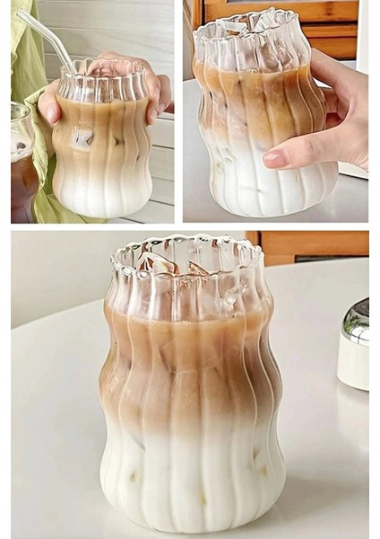 Turuncu 4'lü Latte Cam Bardak Seti, Pipetli, 400ML, Kahve ve Kokteyl Sunumu Için Ideal modelleri