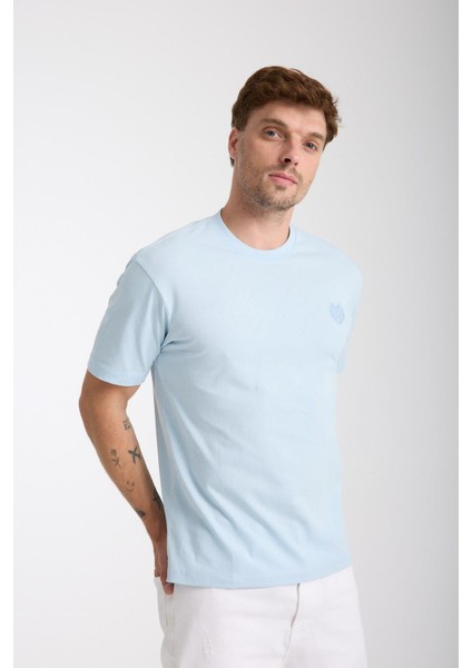 Erkek %100 Pamuk Relax Fit Baykuş Nakışlı T-Shirt