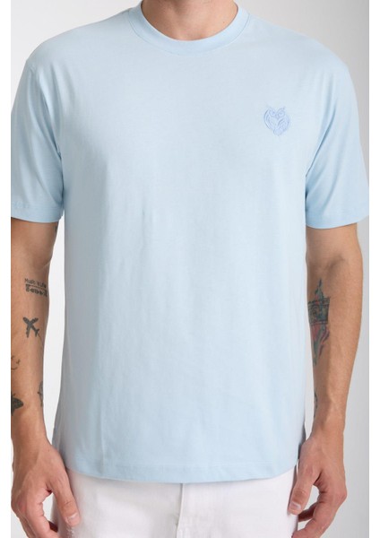 Erkek %100 Pamuk Relax Fit Baykuş Nakışlı T-Shirt fiyatları