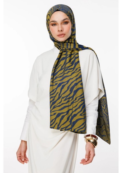 Riad Desen Çift Taraflı Şal Lacivert-Yağ Yeşili