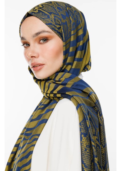 Riad Desen Çift Taraflı Şal Lacivert-Yağ Yeşili modelleri