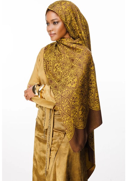 Morocco Desen Çift Taraflı Şal Acı Kahve-Hardal