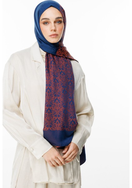 Nora Desen Çift Taraflı Şal Lacivert-Soğan Kabuğu