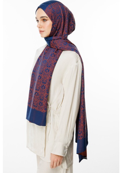 Nora Desen Çift Taraflı Şal Lacivert-Soğan Kabuğu modelleri