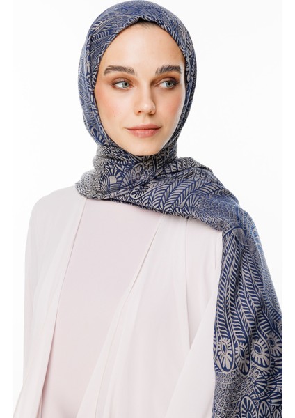 Mayra Desen Çift Taraflı Şal Lacivert-Bej modelleri