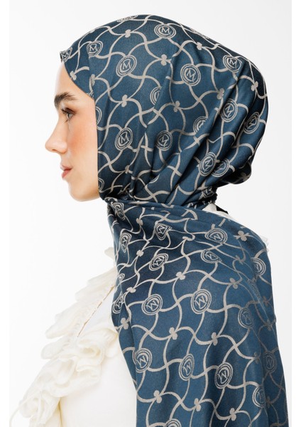 Marrakech Desen Çift Taraflı Şal Petrol Mavisi-Bej modelleri