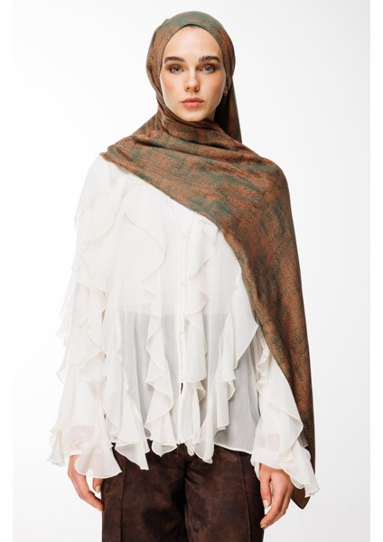 Sahra Desen Çift Taraflı Şal Zümrüt-Kayısı