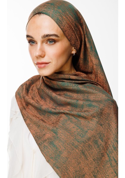 Sahra Desen Çift Taraflı Şal Zümrüt-Kayısı modelleri