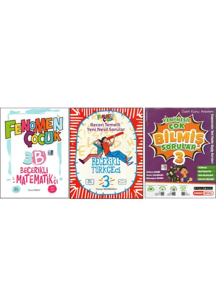 Fenomen 3. Sınıf Becerikli 3b Matematikçi+Türkçeci+Kırmızı Beyaz Çok Bilmiş Sorular (3 Kitap)