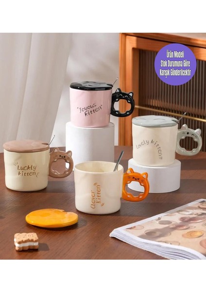 Renkli Kedi Kulplu Seramik Kupa, Sevimli ve Şık Tasarım