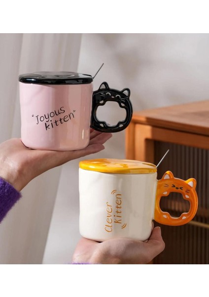 Renkli Kedi Kulplu Seramik Kupa, Sevimli ve Şık Tasarım fiyatları