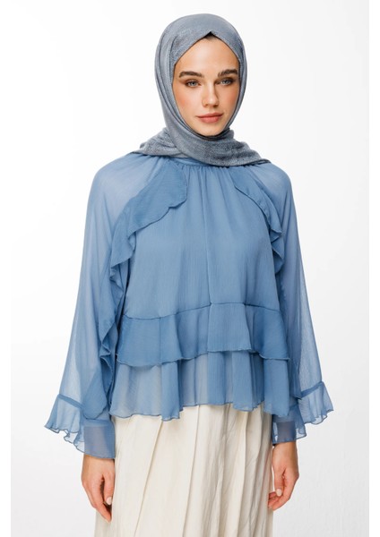 Sahra Desen Çift Taraflı Şal Koyu Gri-Açık Mavi