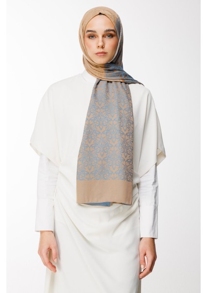 Nora Desen Çift Taraflı Şal Vizon-Turkuaz