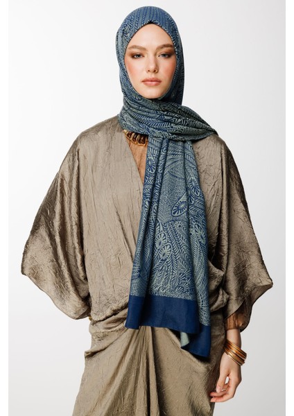 Mayra Desen Çift Taraflı Şal Lacivert-Su Yeşili