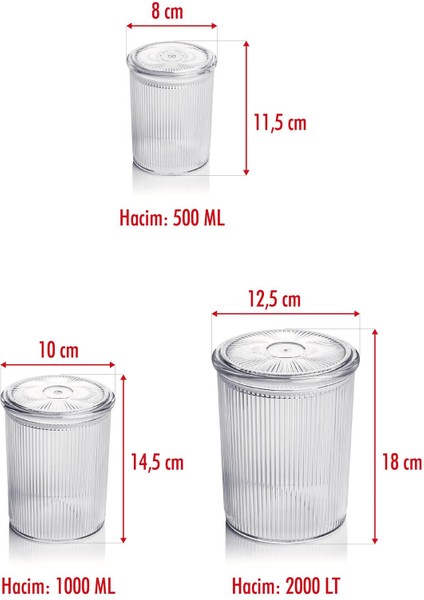 18'li Barok Yuvarlak 3 Boy Kavanoz Seti & Saklama Kabı & Erzak Kabı (6*2000 Ml, 6*1000 ml ,6*500 Ml) indirimleri