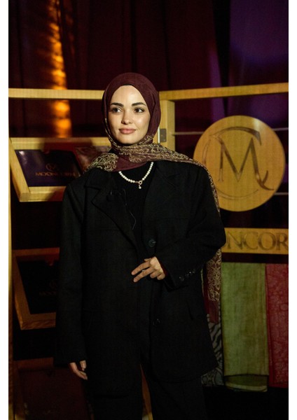 Nora Desen Çift Taraflı Şal Mürdüm-Somon