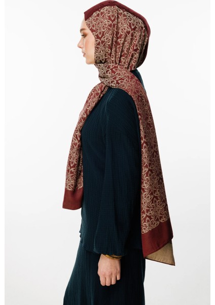 Nora Desen Çift Taraflı Şal Mürdüm-Somon modelleri