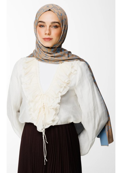 Marrakech Desen Çift Taraflı Şal Vizon-Turkuaz