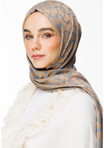 Marrakech Desen Çift Taraflı Şal Vizon-Turkuaz modelleri
