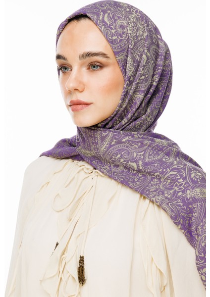 Velora Desen Çift Taraflı Şal Zeytin-Mor