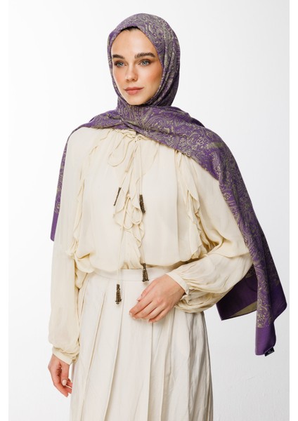 Velora Desen Çift Taraflı Şal Zeytin-Mor fiyatları