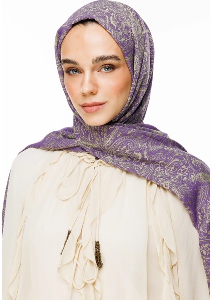 Velora Desen Çift Taraflı Şal Zeytin-Mor modelleri